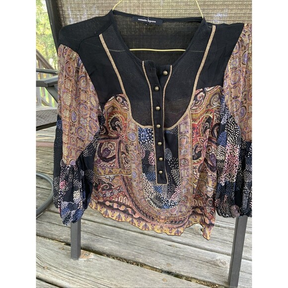 Nanette Lepore Sheer Silk Women’s Top Gold Flex Size 6 Boho Designer Flowy - Picture 7 of 12